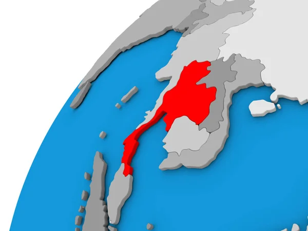 Thailand auf Globus in Rot — Stockfoto
