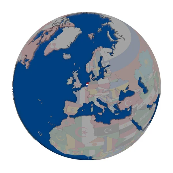 Netherlands on political globe — Stock Photo, Image