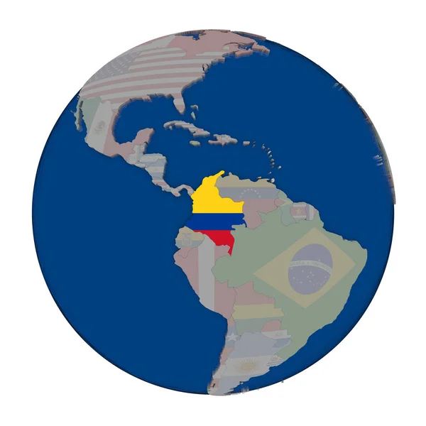 Colombia on political globe — Stock Photo, Image