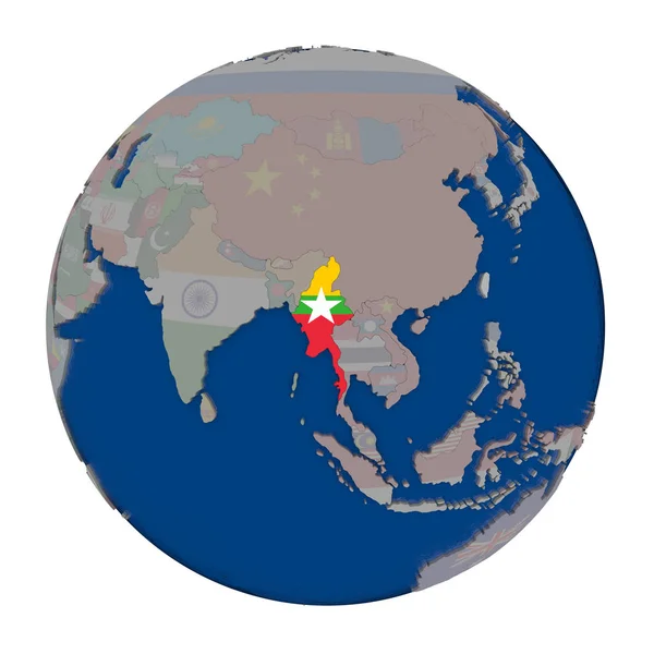 Myanmar op politieke wereldbol — Stockfoto