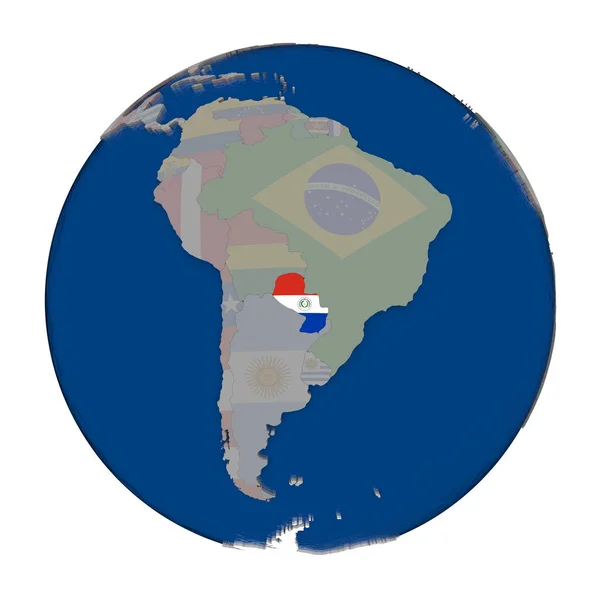 Paraguay auf politischem Globus — Stockfoto
