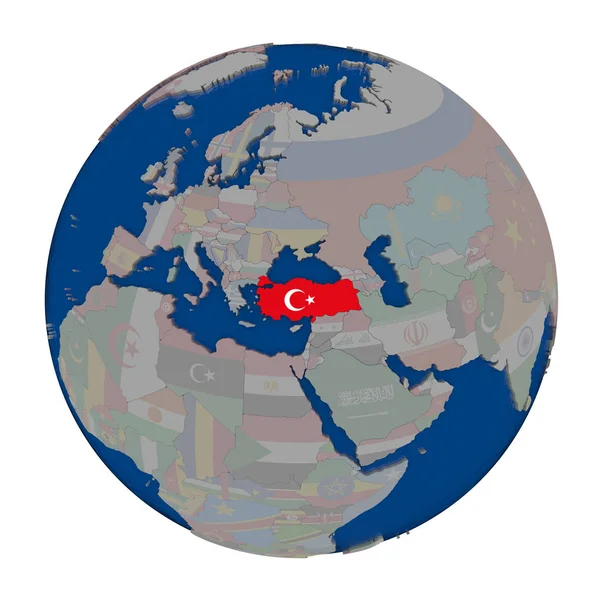 Türkei auf politischem Globus — Stockfoto