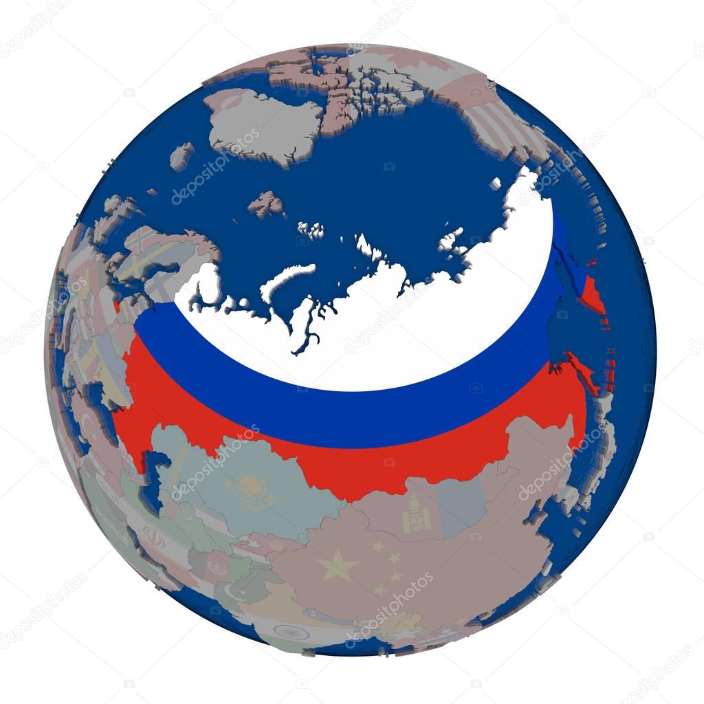 Russia on political globe