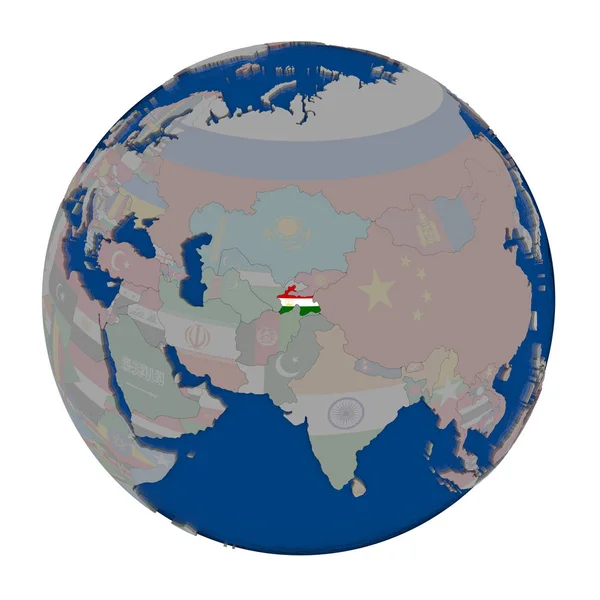 Tadzjikistan op politieke wereldbol — Stockfoto