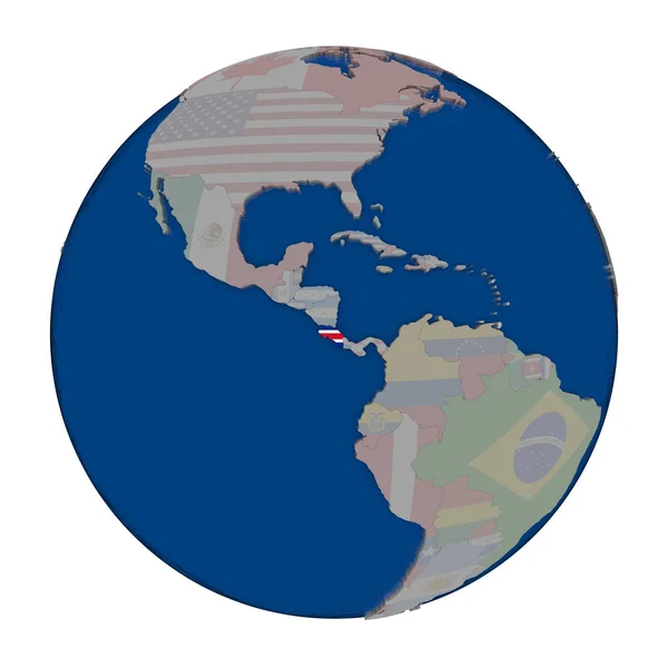 Costa Rica on political globe — Stock Photo, Image