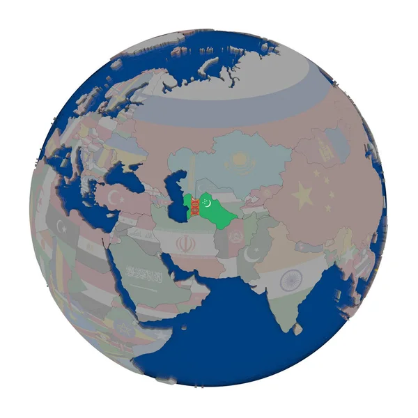 Turkmenistán na politické globe — Stock fotografie