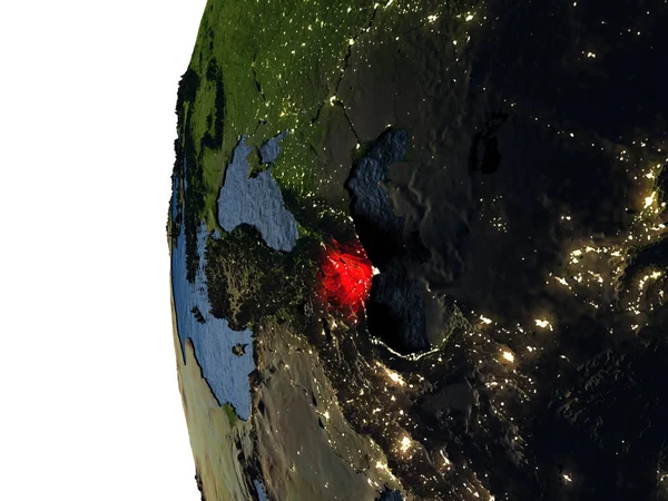 Pôr do sol sobre o Azerbaijão do espaço — Fotografia de Stock
