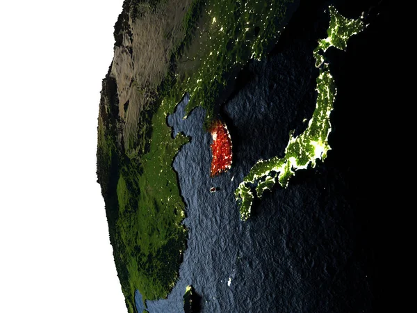 Zonsondergang over Zuid-Korea vanuit de ruimte — Stockfoto