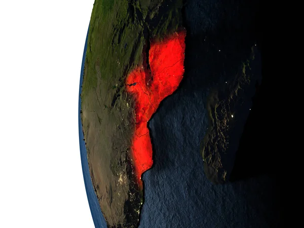 Zonsondergang over Mozambique vanuit de ruimte — Stockfoto