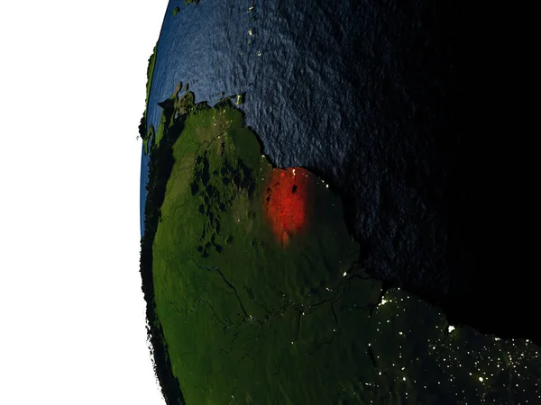 Pôr do sol sobre o Suriname do espaço — Fotografia de Stock
