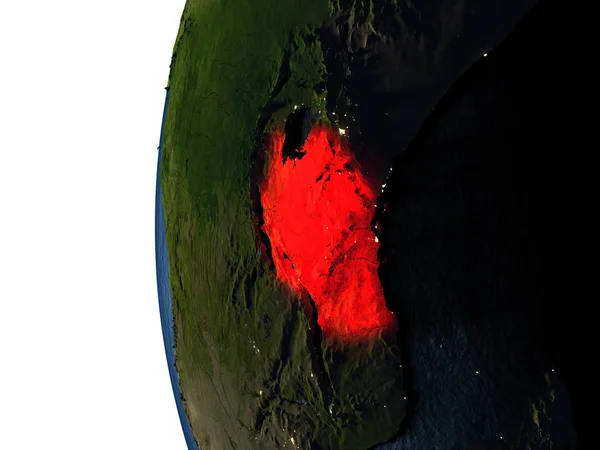 Zonsondergang over Tanzania vanuit de ruimte — Stockfoto
