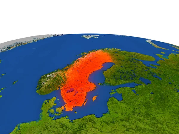 Szwecja w kolorze czerwonym z orbity — Zdjęcie stockowe