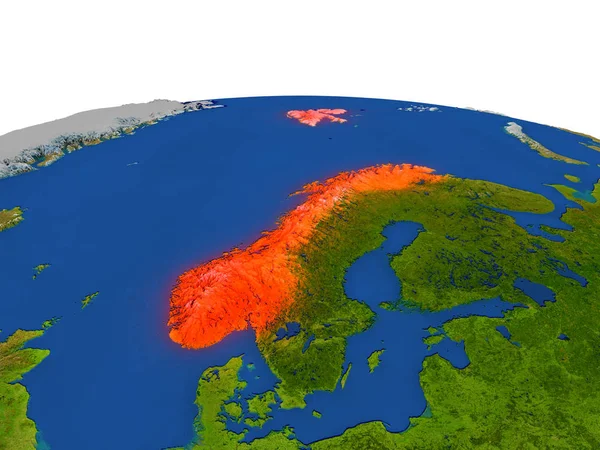 Norwegia w kolorze czerwonym z orbity — Zdjęcie stockowe