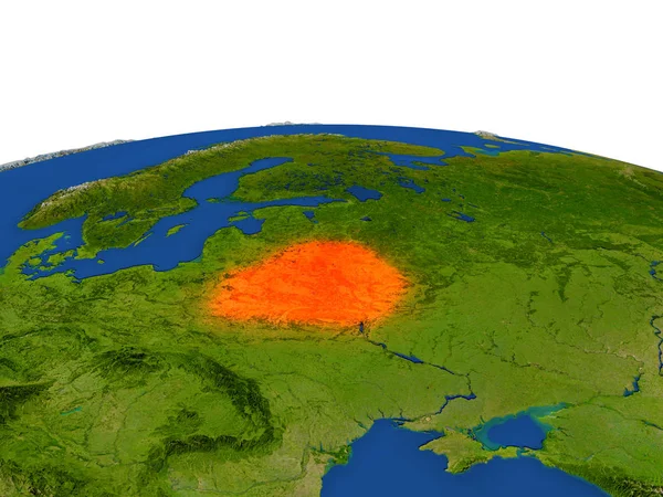 Bělorusko v červené barvě z oběžné dráhy — Stock fotografie
