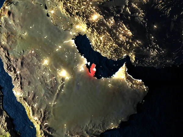 Qatar în roșu din spațiu noaptea — Fotografie, imagine de stoc