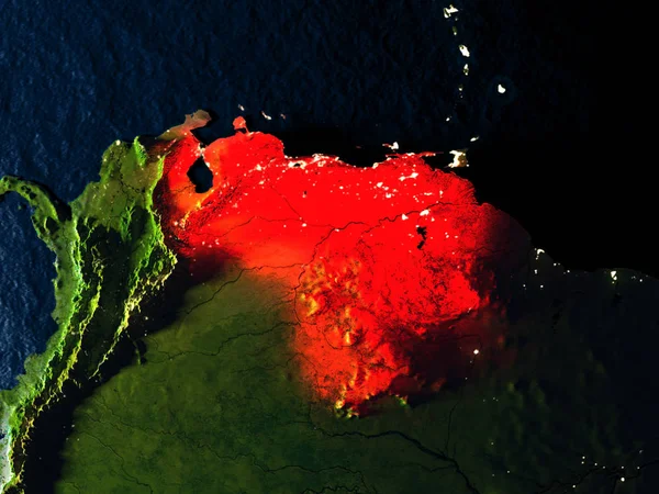 Venezuela en rojo desde el espacio por la noche —  Fotos de Stock