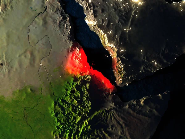 Eritrea in het rood vanuit de ruimte bij nacht — Stockfoto