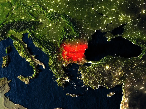 Bulgarie en rouge de l'espace la nuit — Photo