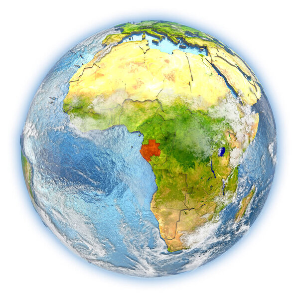 Gabon highlighted in red on planet Earth. 3D illustration isolated on white background. Elements of this image furnished by NASA.