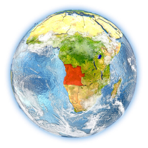 Angola highlighted in red on planet Earth. 3D illustration isolated on white background. Elements of this image furnished by NASA.