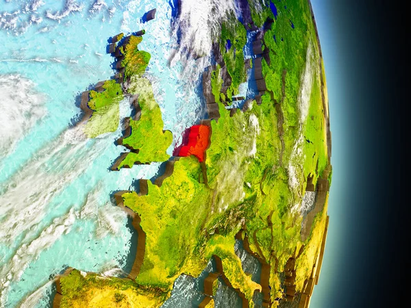 Nizozemsko v červené barvě z vesmíru — Stock fotografie
