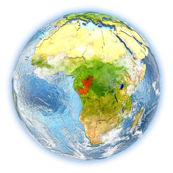 Congo highlighted in red on planet Earth. 3D illustration isolated on white background. Elements of this image furnished by NASA.