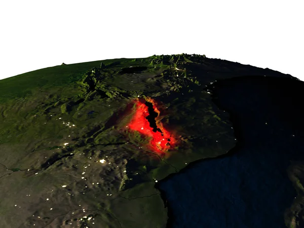 Malawi vanuit de ruimte bij nacht — Stockfoto