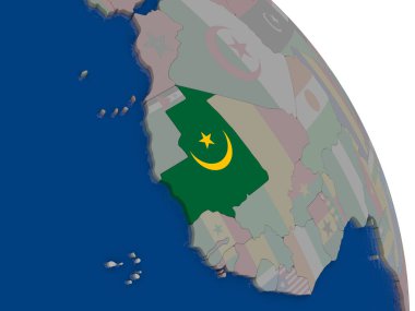 Dünya üzerinde bayrak ile Moritanya