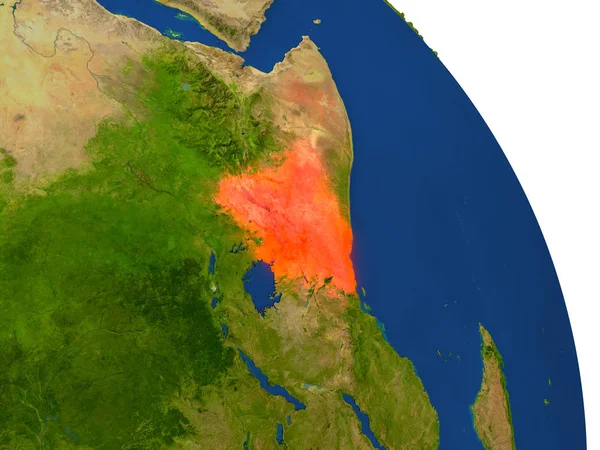 빨간색으로 케냐의 지도 — 스톡 사진