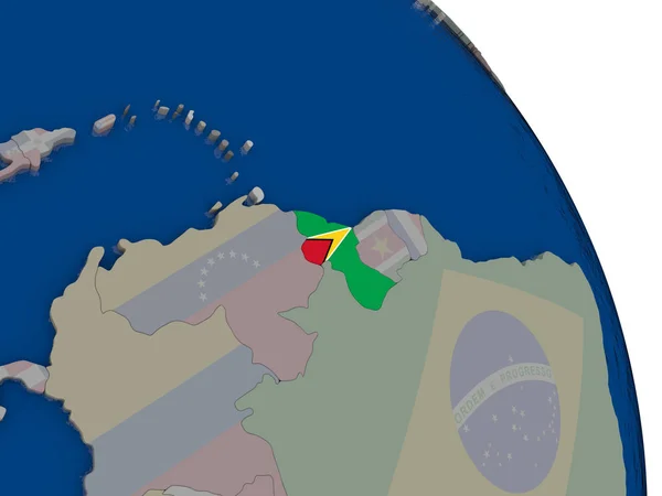 Guayana s vlajkou na zeměkouli — Stock fotografie