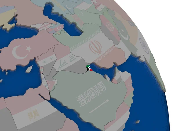 Kuwait mit Flagge auf Globus — Stockfoto