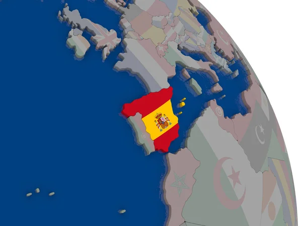Španělsko s vlajkou na zeměkouli — Stock fotografie