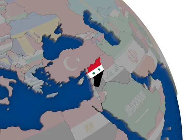 Syria with flag on globe — Stock Photo, Image