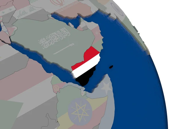 Yemen con bandera en el globo —  Fotos de Stock