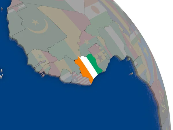 Берег Слоновой Кости с флагом на глобусе — стоковое фото