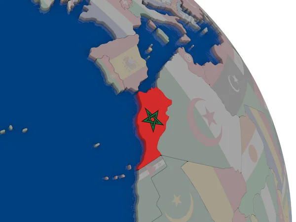 Maroc avec drapeau sur le globe — Photo