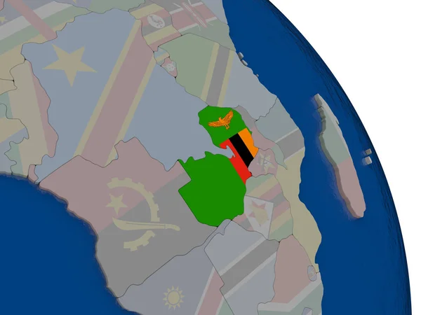 Zambia met vlag op de wereldbol — Stockfoto