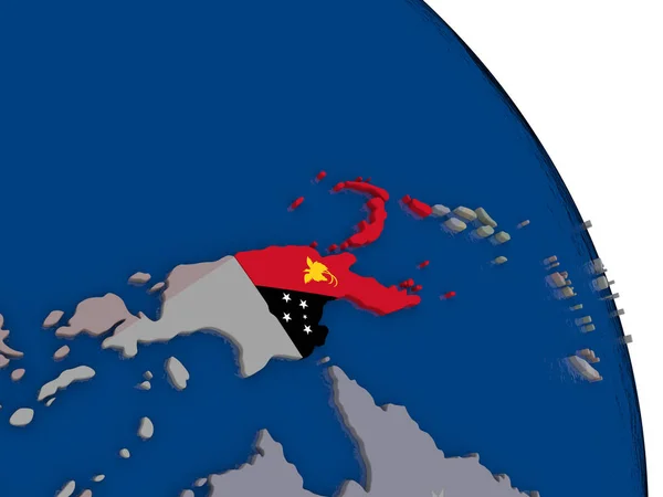 Papua New Guinea with flag on globe — Stock Photo, Image
