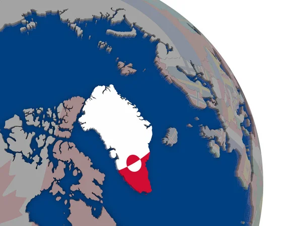 Grönland mit Flagge auf Globus — Stockfoto