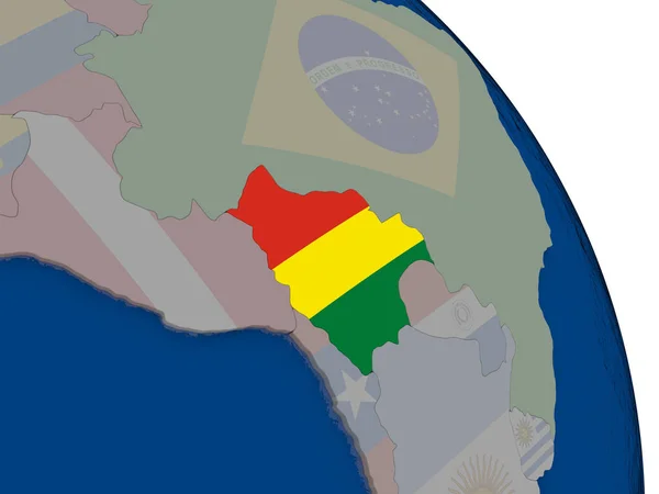 Bolívie s vlajkou na zeměkouli — Stock fotografie