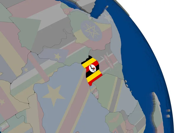 Uganda s vlajkou na zeměkouli — Stock fotografie