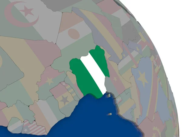 Nigeria con bandera en el globo — Foto de Stock
