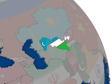 Dünya üzerinde bayrak ile Özbekistan