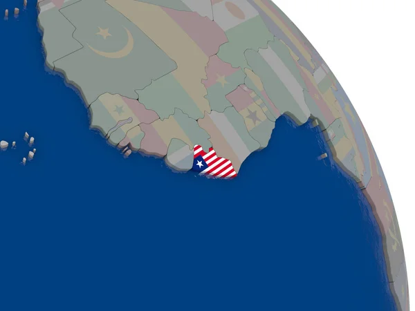 Либерия с флагом на глобусе — стоковое фото