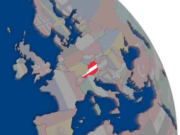 Austria with flag on globe — Stock Photo, Image