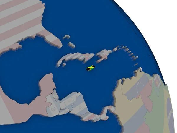 Jamaica with flag on globe — Stock Photo, Image