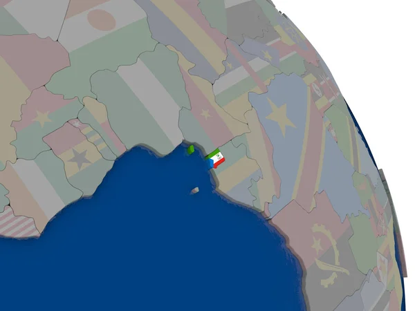 Equatorial Guinea with flag on globe — Stock Photo, Image