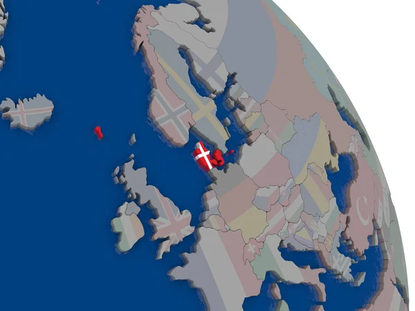 Denmark with flag on globe — Stock Photo, Image