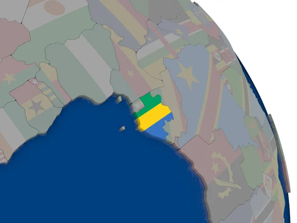 Gabon avec drapeau sur le globe — Photo