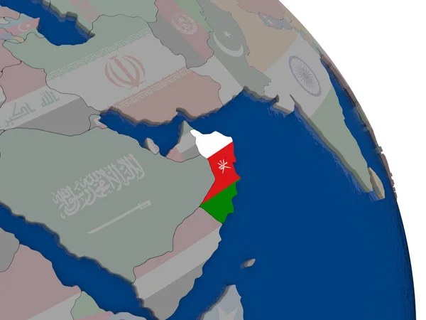 Omã com bandeira no globo — Fotografia de Stock